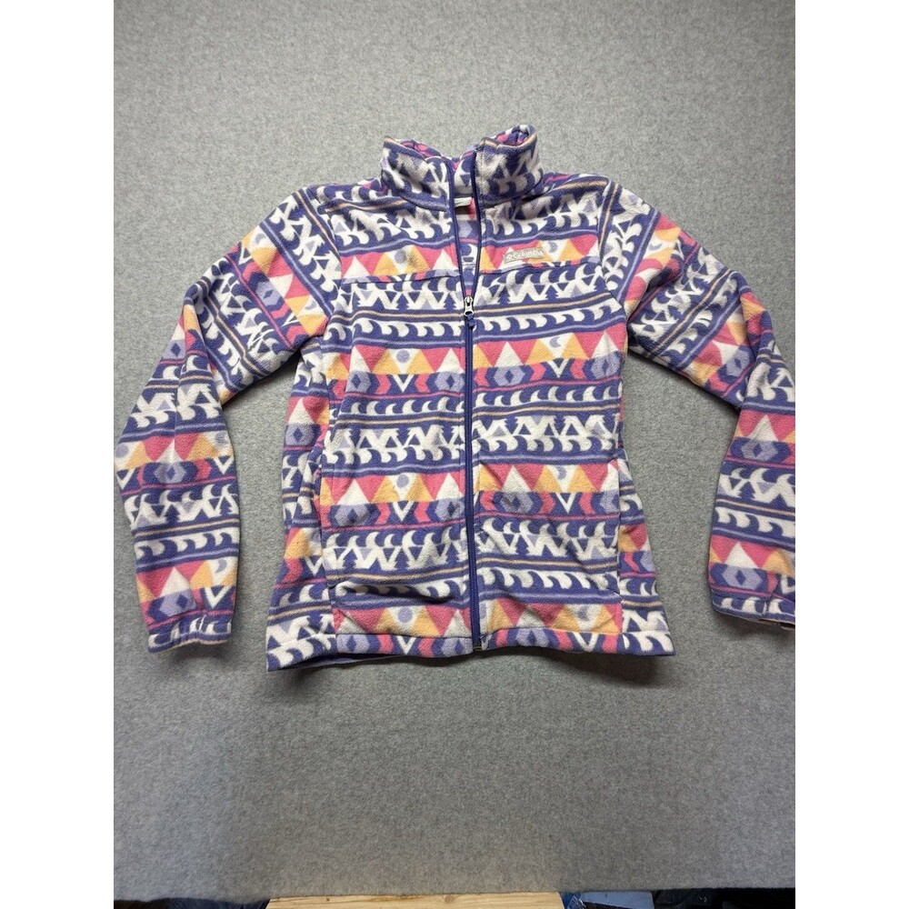 Columbia Girl's Aztec Full Zip Collared Jacket Purple Multicolor L (14-16)